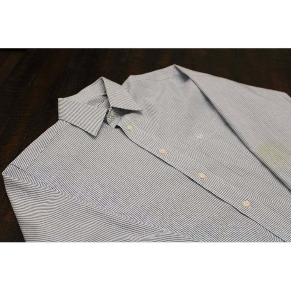 Christian Dior Shirt Mens 14.5 32/33 Blue Stripe Classic Fit Durable Press Dress
